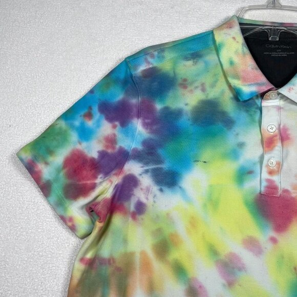 Calvin Klein Tie Dye Polo Shirt Womens LG Short Sleeve 90s - Picture 7 of 15